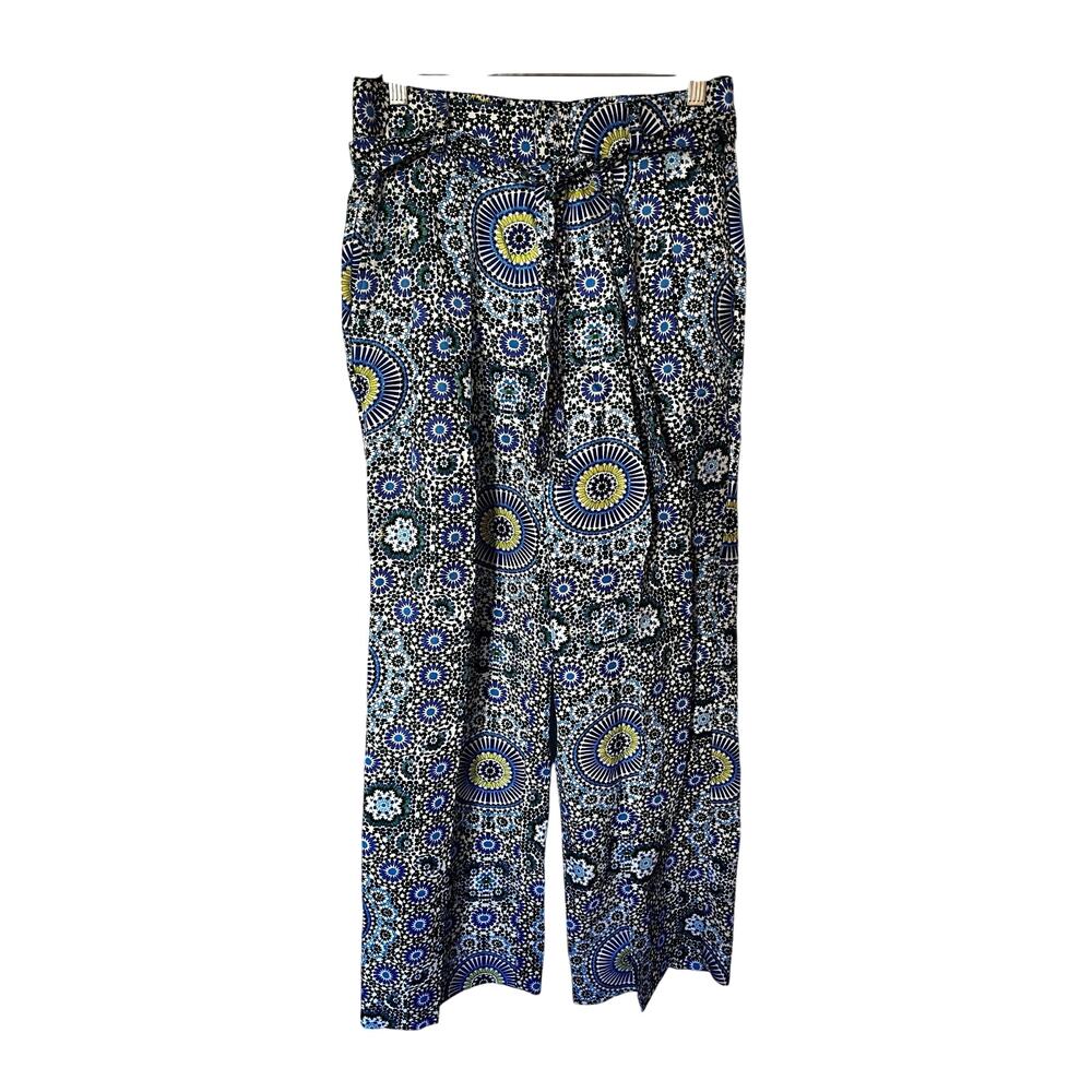 Banana Republic Wide Leg Tile Print Tie Waist Trousers Blue and White  SZ 2
